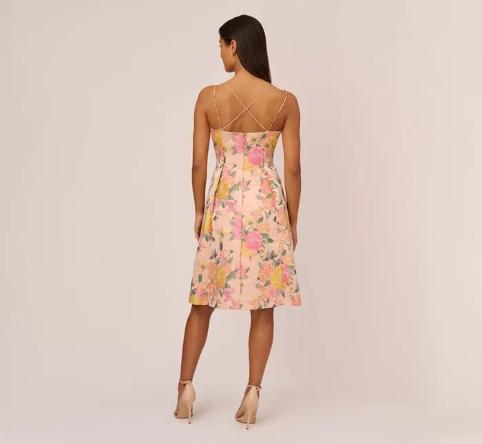 Midi Dresses Womens Adrianna Papell Floral Jacquard Dress With Pleated Details In Rose Multi