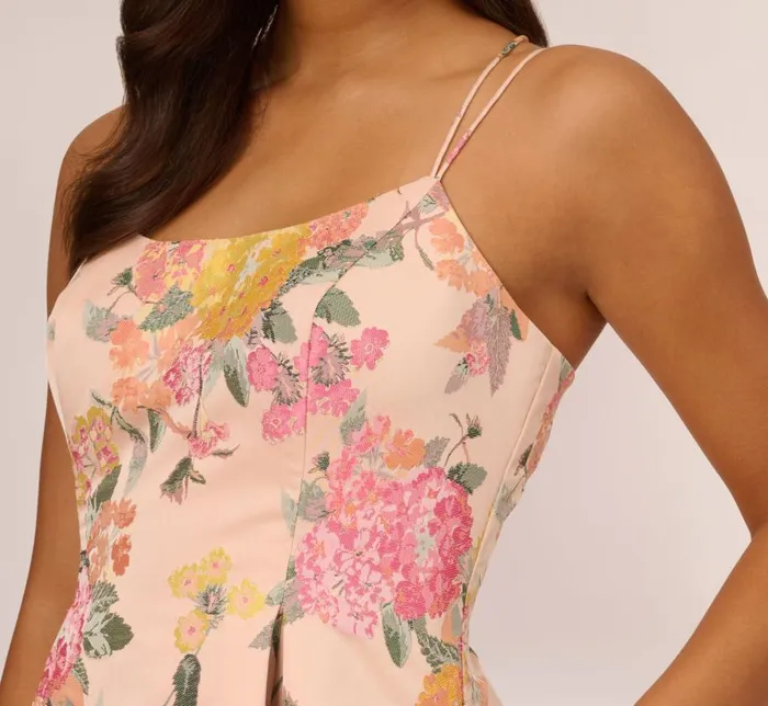 Midi Dresses Womens Adrianna Papell Floral Jacquard Dress With Pleated Details In Rose Multi