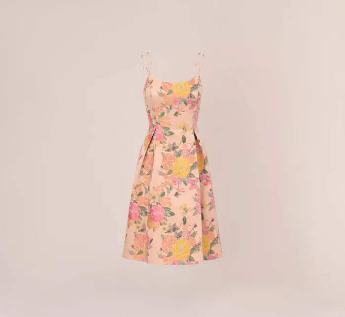 Midi Dresses Womens Adrianna Papell Floral Jacquard Dress With Pleated Details In Rose Multi