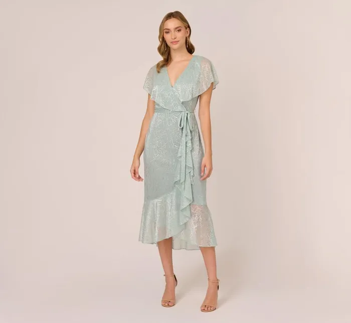 Midi Dresses Womens Adrianna Papell Floral Metallic Stencil MidiLength Mermaid Dress With Capelet In Sea Glass Midi Dresses Womens Adrianna Papell Floral Metallic Stencil MidiLength Mermaid Dress With Capelet In Sea Glass