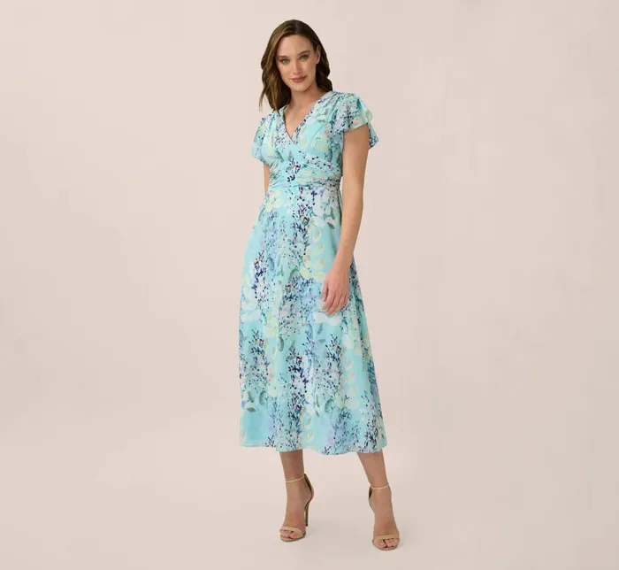Midi Dresses Womens Adrianna Papell FloralPrint FitAndFlare MidiLength Chiffon Dress In Light Blue Multi Midi Dresses Womens Adrianna Papell FloralPrint FitAndFlare MidiLength Chiffon Dress In Light Blue Multi
