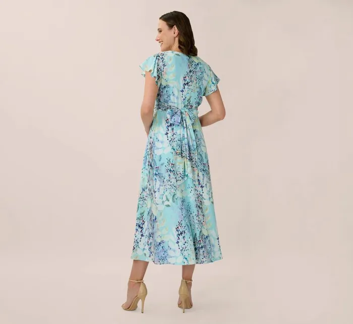 Midi Dresses Womens Adrianna Papell FloralPrint FitAndFlare MidiLength Chiffon Dress In Light Blue Multi