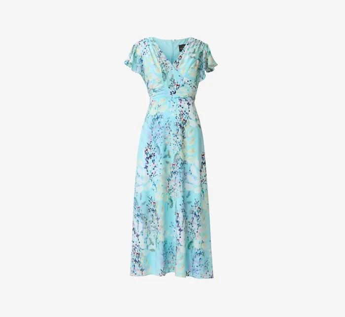 Midi Dresses Womens Adrianna Papell FloralPrint FitAndFlare MidiLength Chiffon Dress In Light Blue Multi