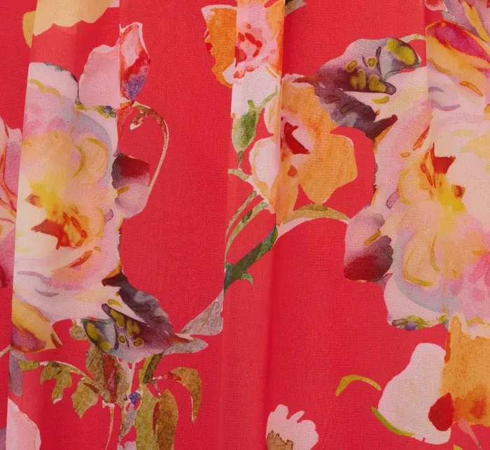 Midi Dresses Womens Adrianna Papell Floral Print Midi Dress With Twist Neckline In Coral Multi
