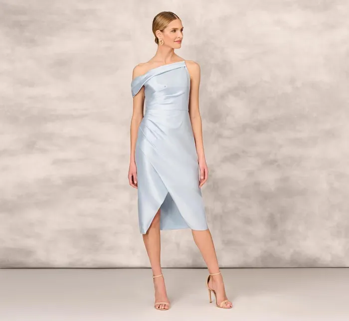 Midi Dresses Womens Adrianna Papell One Shoulder Asymmetrical Stretch Mikado MidiLength Dress In Clear Water Midi Dresses Womens Adrianna Papell One Shoulder Asymmetrical Stretch Mikado MidiLength Dress In Clear Water
