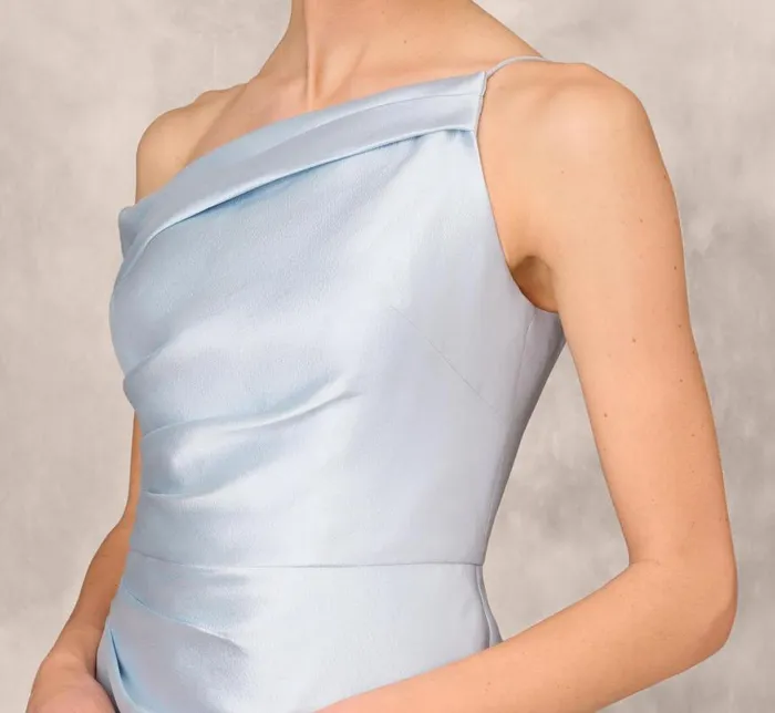 Midi Dresses Womens Adrianna Papell One Shoulder Asymmetrical Stretch Mikado MidiLength Dress In Clear Water