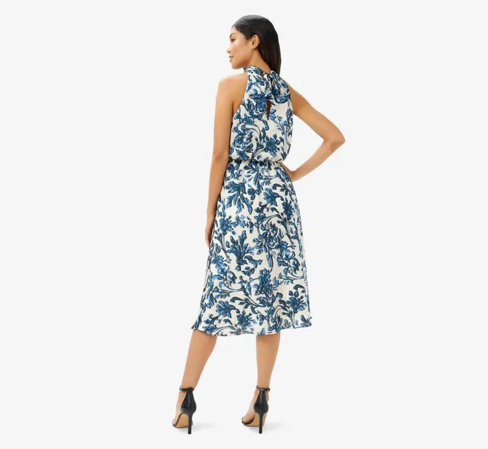 Midi Dresses Womens Adrianna Papell Printed Bias Halter Dress In Blue Multi
