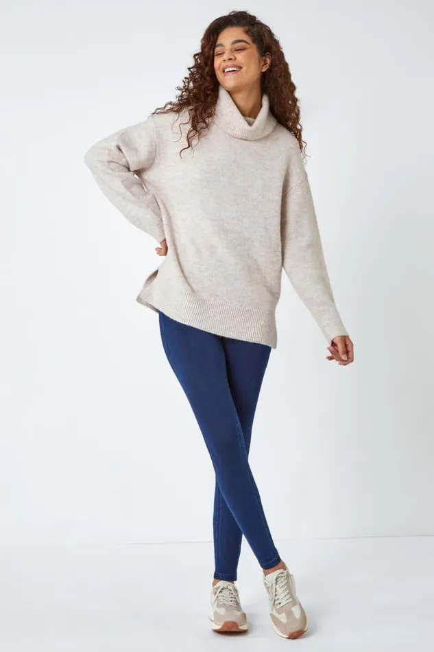 Midnight Blue Cotton Blend Denim Stretch Jegging Women Roman Trousers