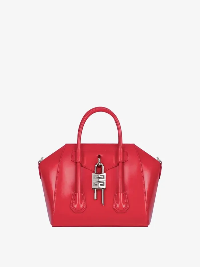 Mini Antigona Lock Bag In Box Leather Red Women Givenchy Crossbody Bags