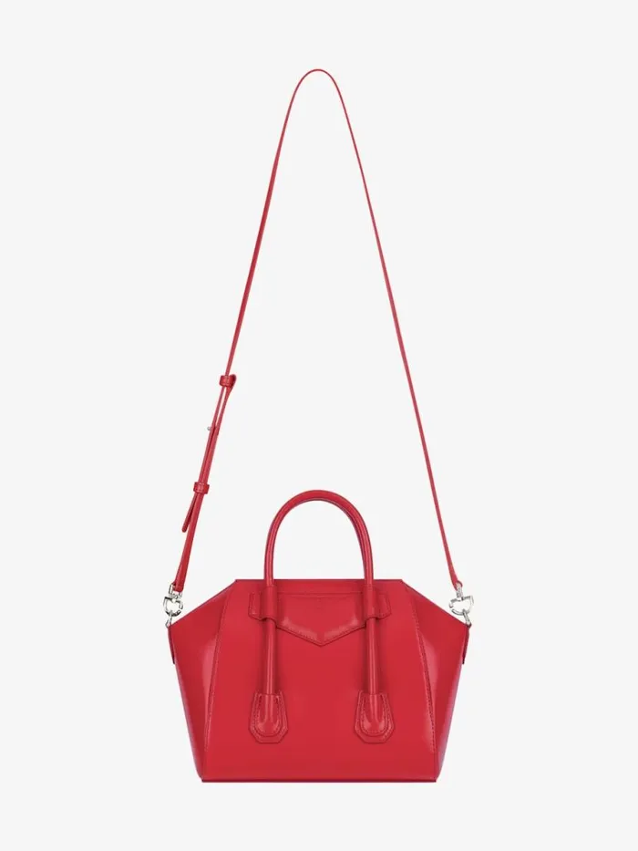 Mini Antigona Lock Bag In Box Leather Red Women Givenchy Crossbody Bags