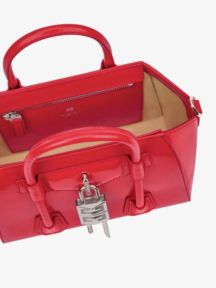 Mini Antigona Lock Bag In Box Leather Red Women Givenchy Crossbody Bags