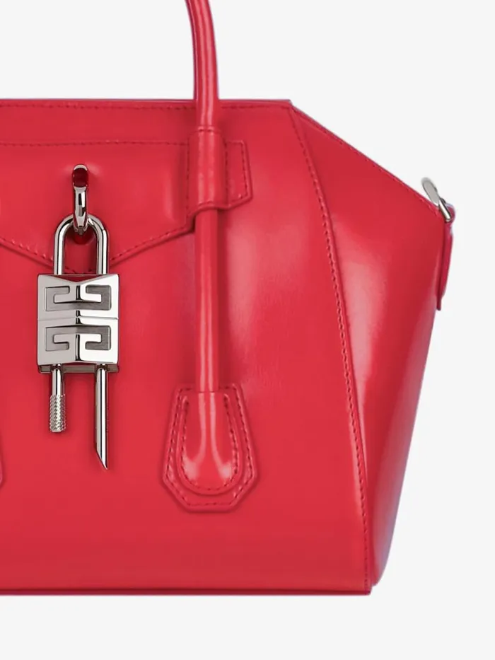 Mini Antigona Lock Bag In Box Leather Red Women Givenchy Crossbody Bags