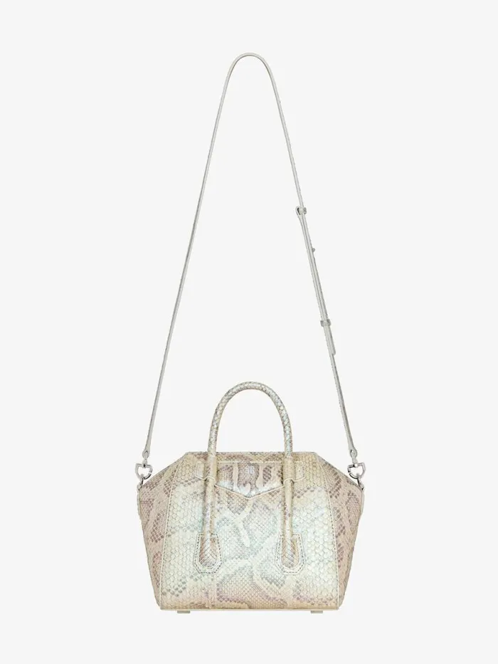 Mini Antigona Lock Bag In Python With Pearl Effect Dusty Golden Women Givenchy Crossbody Bags