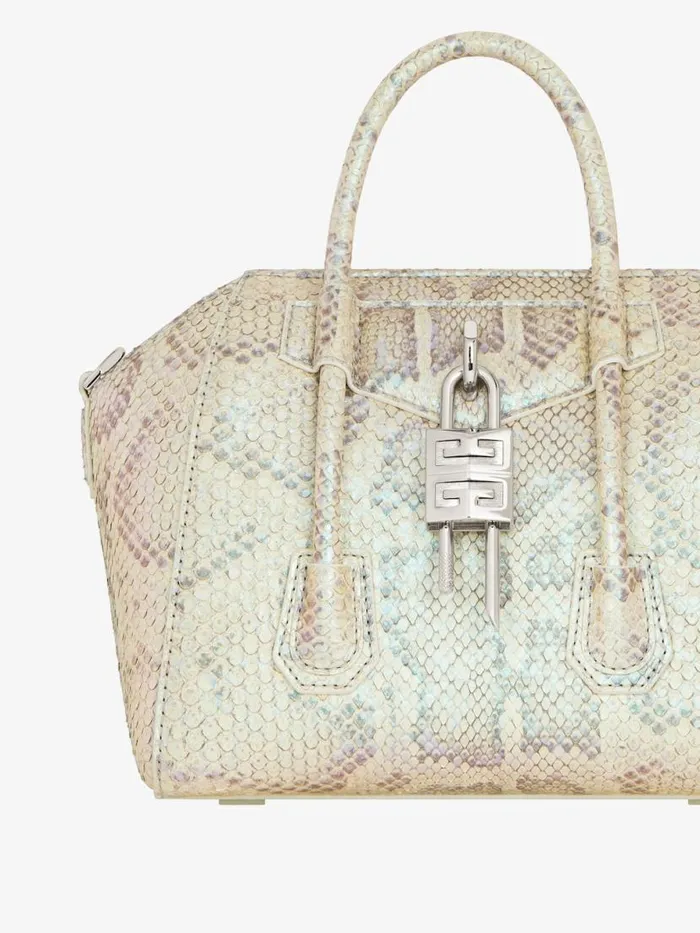 Mini Antigona Lock Bag In Python With Pearl Effect Dusty Golden Women Givenchy Crossbody Bags