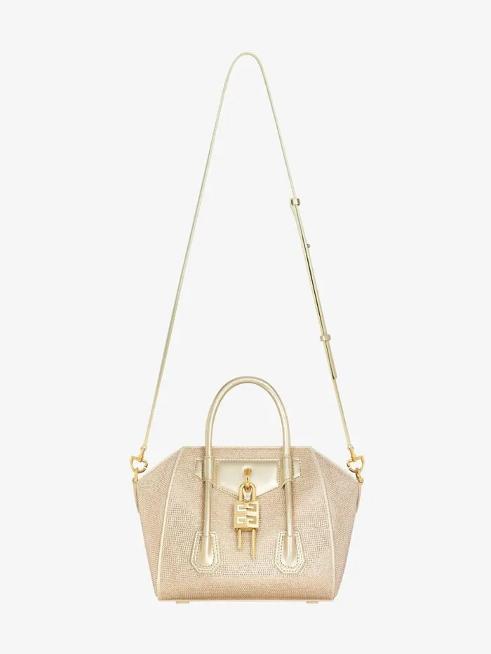 Mini Antigona Lock Bag In Satin With Strass Blond Women Givenchy Crossbody Bags