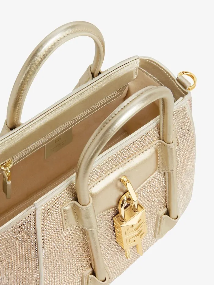 Mini Antigona Lock Bag In Satin With Strass Blond Women Givenchy Crossbody Bags