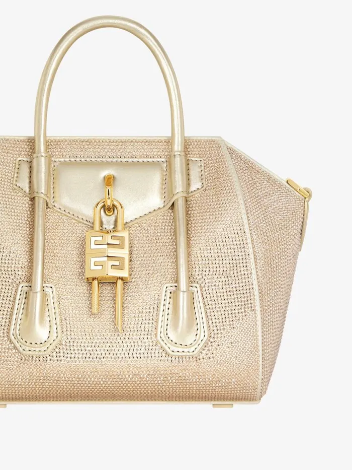Mini Antigona Lock Bag In Satin With Strass Blond Women Givenchy Crossbody Bags