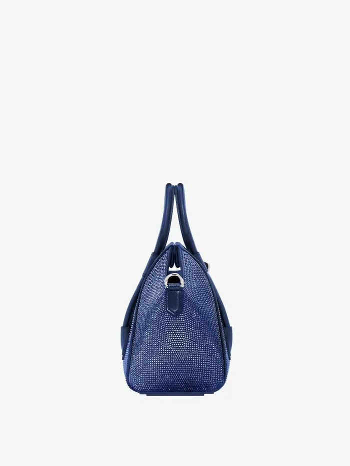 Mini Antigona Lock Bag In Satin With Strass Petrol Blue Women Givenchy Crossbody Bags