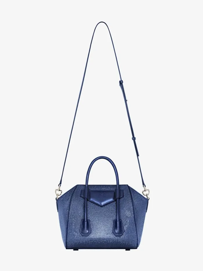 Mini Antigona Lock Bag In Satin With Strass Petrol Blue Women Givenchy Crossbody Bags