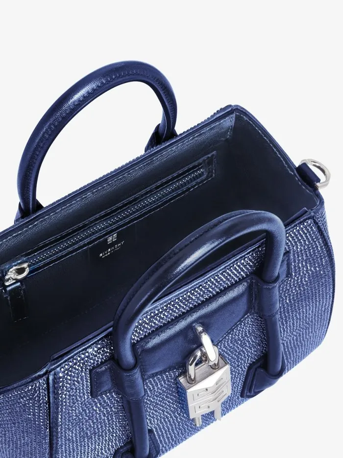 Mini Antigona Lock Bag In Satin With Strass Petrol Blue Women Givenchy Crossbody Bags