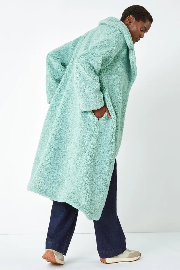 Mint Longline Faux Fur Teddy Borg Coat Women Roman Coats