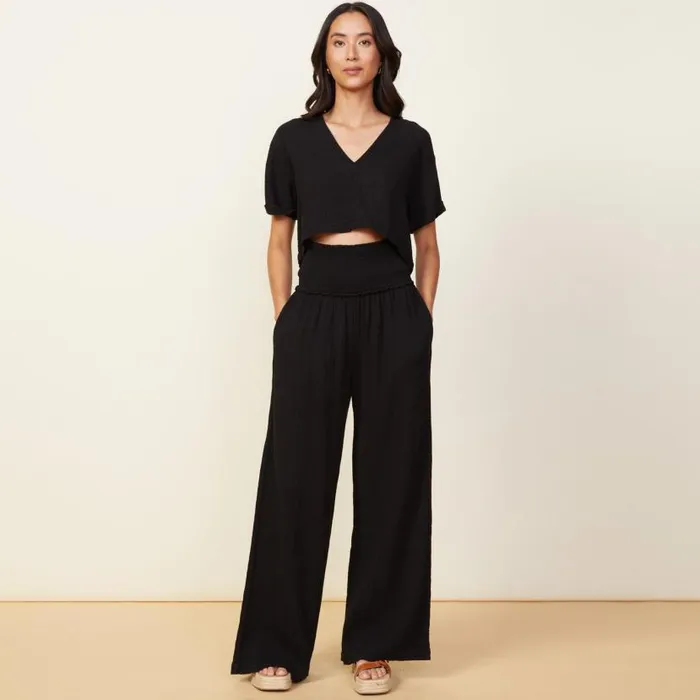 MONROW Pants Gauze Smocked Flare Pant 8211 Women MONROW Pants Gauze Smocked Flare Pant 8211 Women