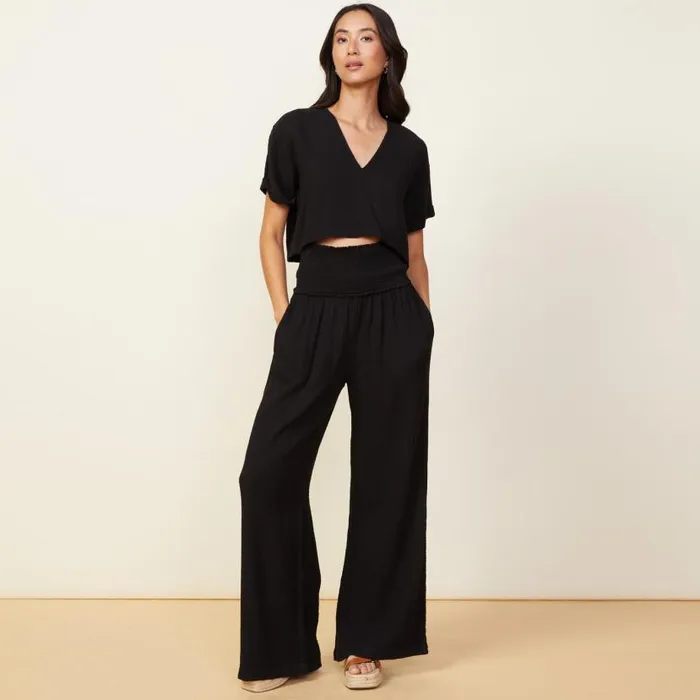 MONROW Pants Gauze Smocked Flare Pant 8211 Women MONROW Pants Gauze Smocked Flare Pant 8211 Women