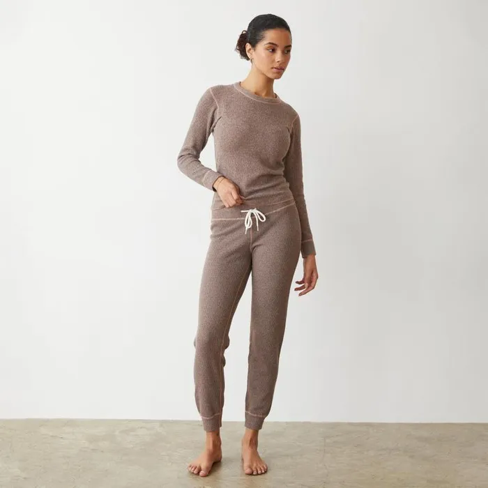 MONROW Sweats Cozy Heather Thermal Cuff Sweat 8211 Women