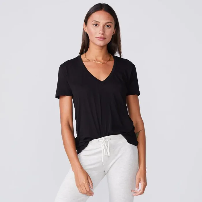 MONROW Tees Super Fine Jersey Fitted V Neck Tee 8211 Women
