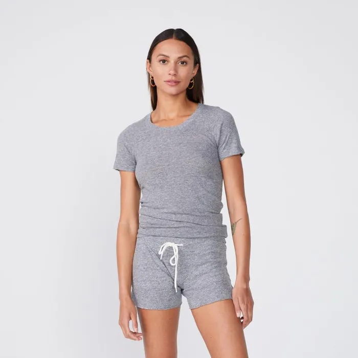 MONROW Tees Textured TriBlend Fitted Crew Neck Tee 8211 Women