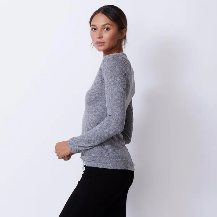 MONROW Tees Textured TriBlend Fitted Long Sleeve V Neck Tee 8211 Women MONROW Tees Textured TriBlend Fitted Long Sleeve V Neck Tee 8211 Women