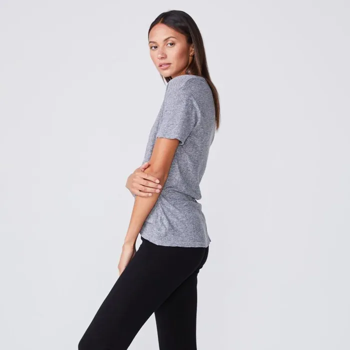 MONROW Tees Textured Tri Blend Relaxed V Neck Tee 8211 Granite 8211 Women MONROW Tees Textured Tri Blend Relaxed V Neck Tee 8211 Granite 8211 Women