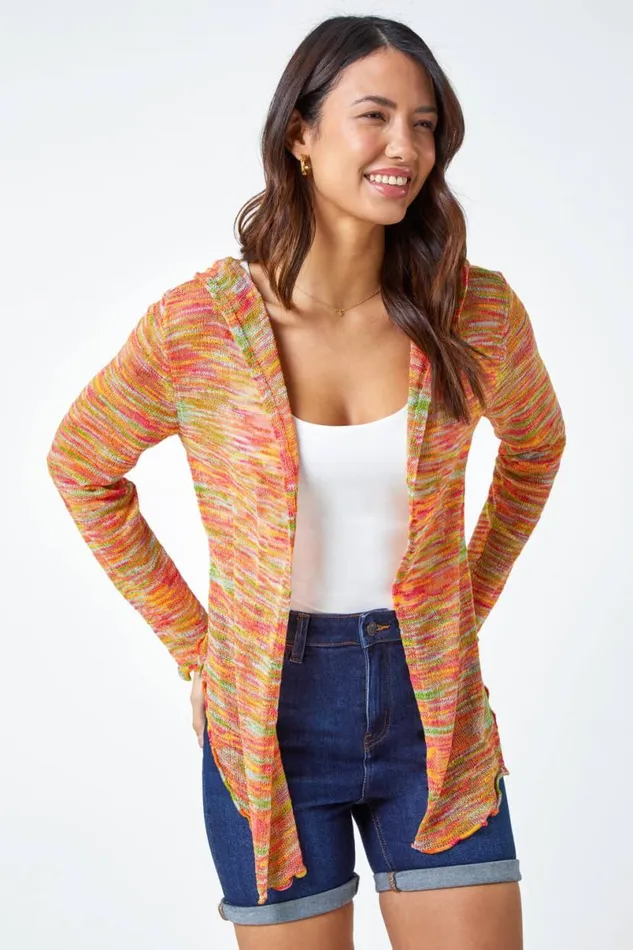 Multi Hooded Lettuce Hem Cardigan Women Roman Knitwear