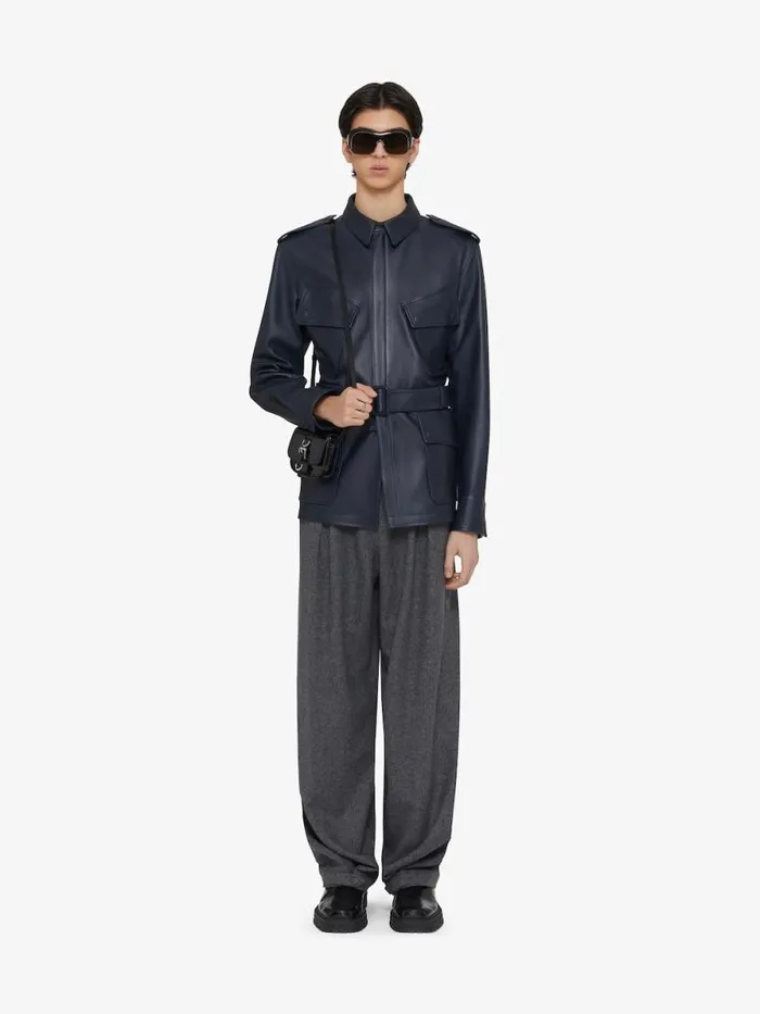 MultiPocket Jacket In Leather Night Blue Men Givenchy Coats and Jackets