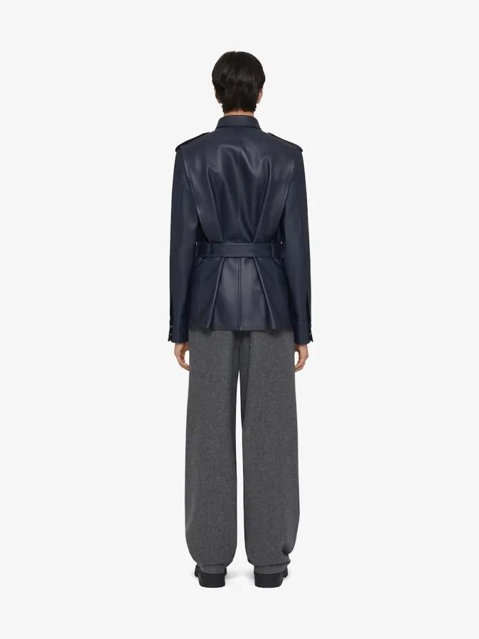 MultiPocket Jacket In Leather Night Blue Men Givenchy Coats and Jackets