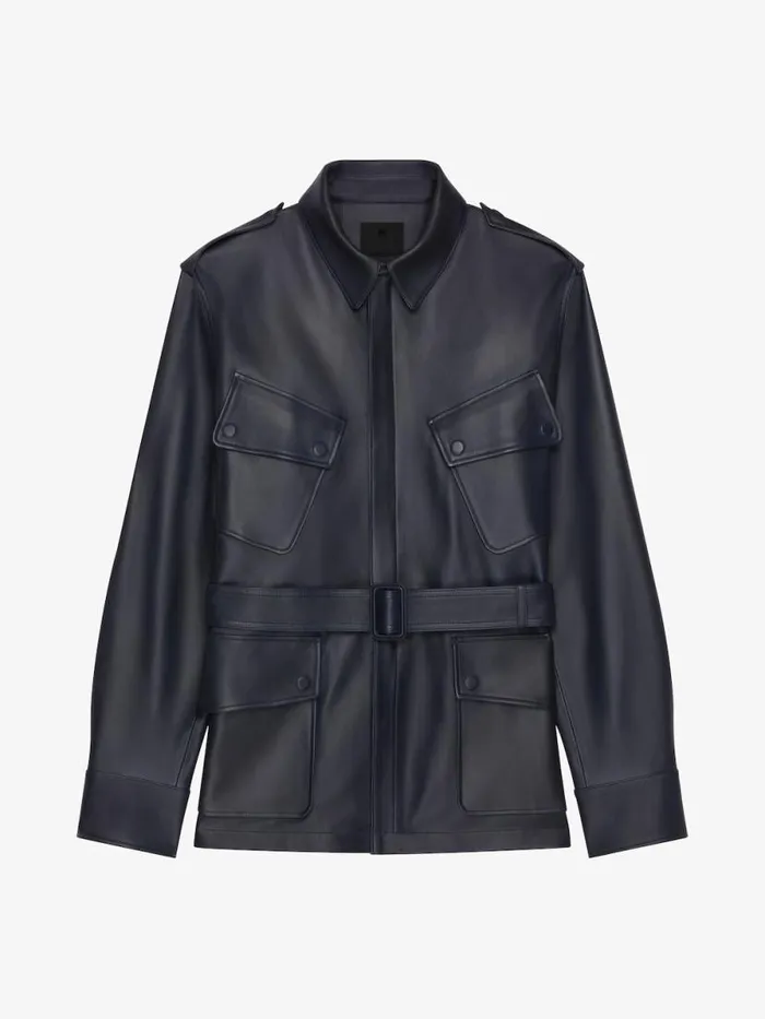 MultiPocket Jacket In Leather Night Blue Men Givenchy Coats and Jackets