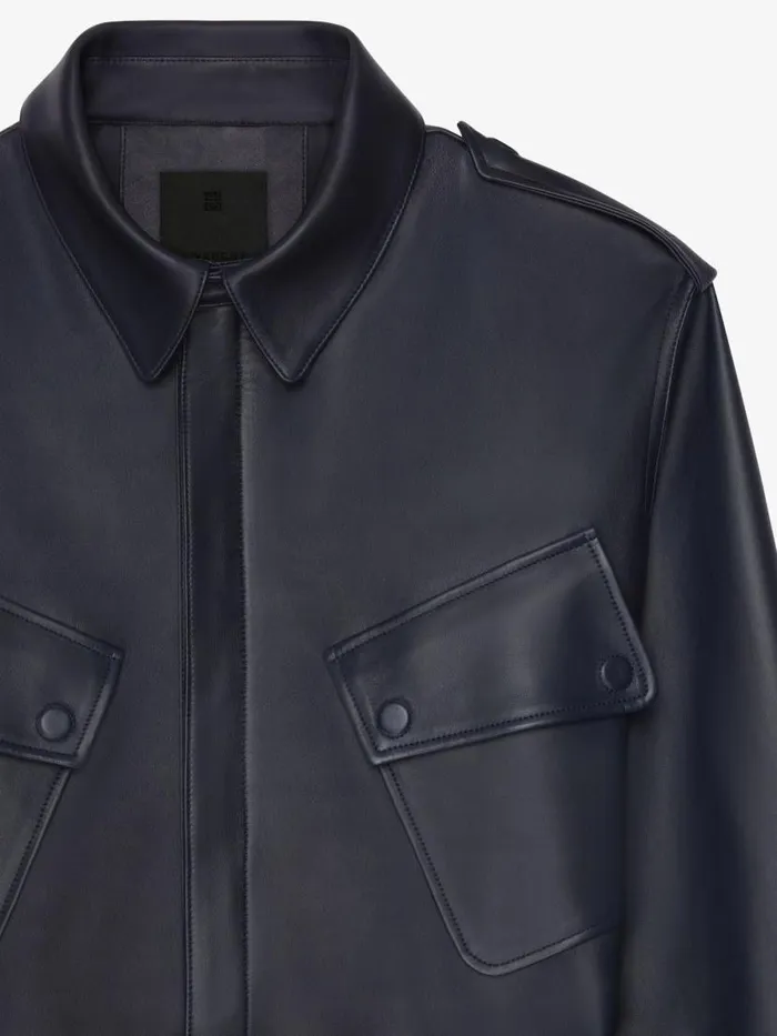 MultiPocket Jacket In Leather Night Blue Men Givenchy Coats and Jackets