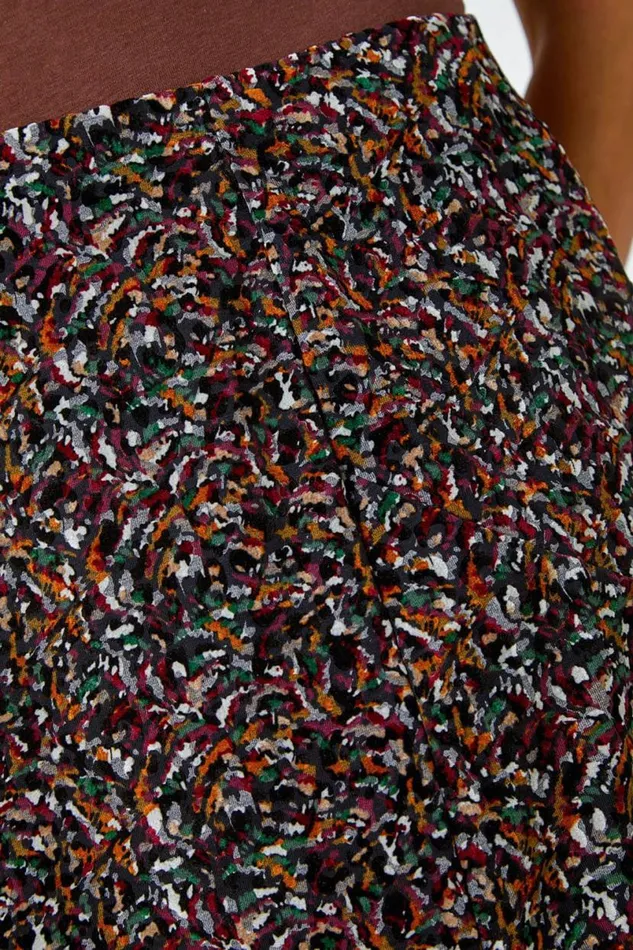 Multi Textured Abstract Print Stretch A Line Skirt Women Roman Skirts