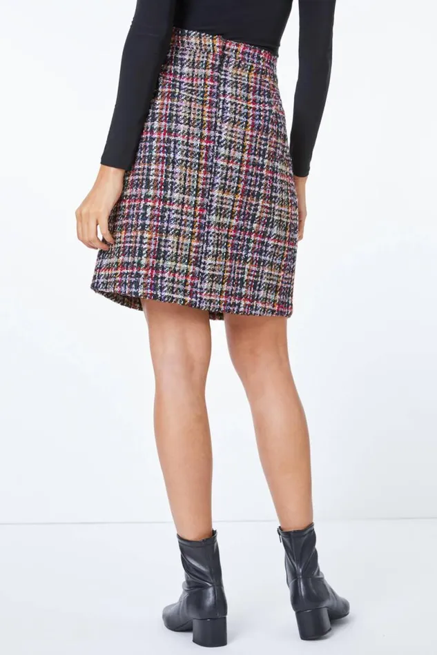 Multi Textured Check Mini A Line Skirt Women Roman Skirts