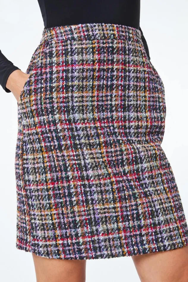 Multi Textured Check Mini A Line Skirt Women Roman Skirts