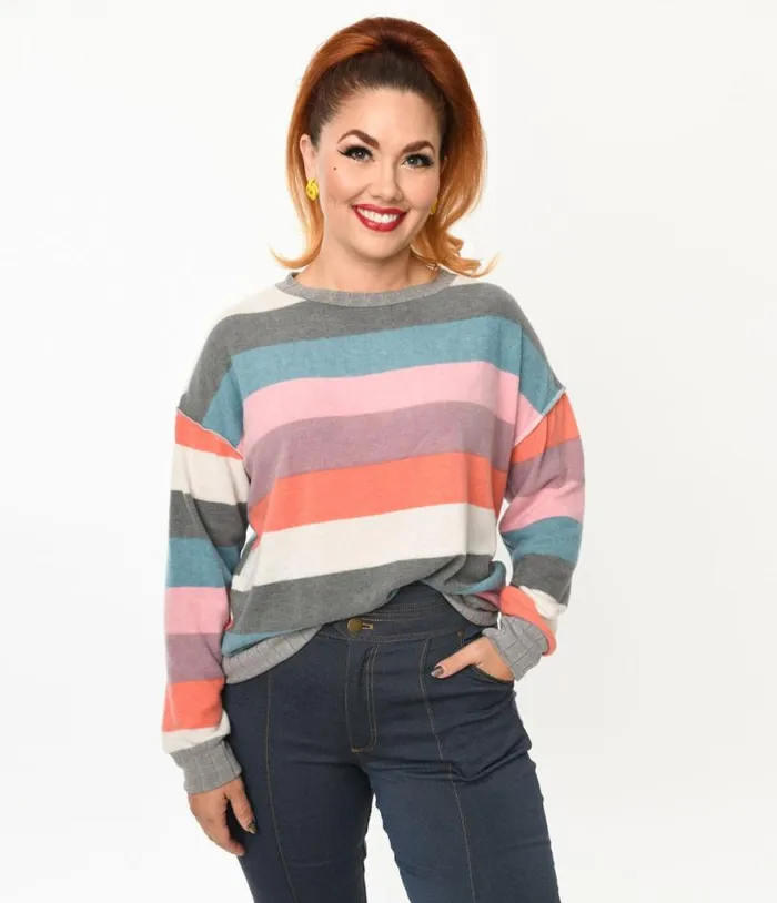 Muted Multicolor Striped Hacci Knit Sweater Clothing Unique Vintage Sweaters and Cardigans Muted Multicolor Striped Hacci Knit Sweater Clothing Unique Vintage Sweaters and Cardigans