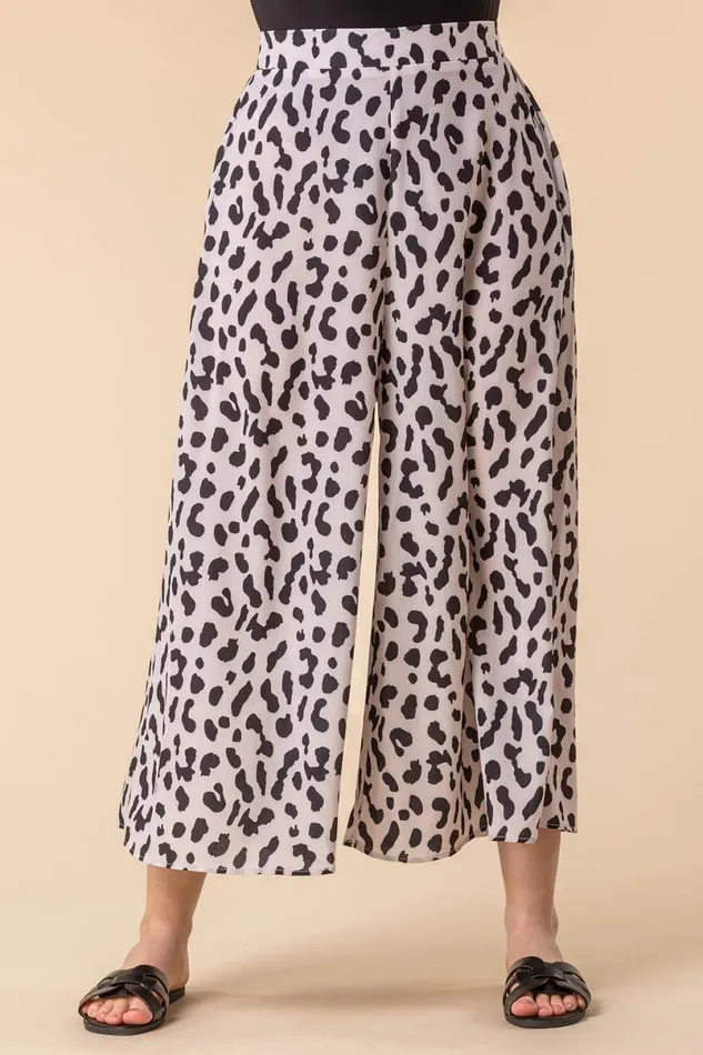 Natural Animal Print Culottes Women Roman Trousers
