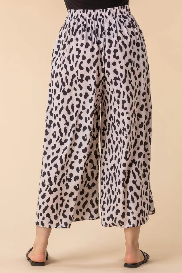 Natural Animal Print Culottes Women Roman Trousers