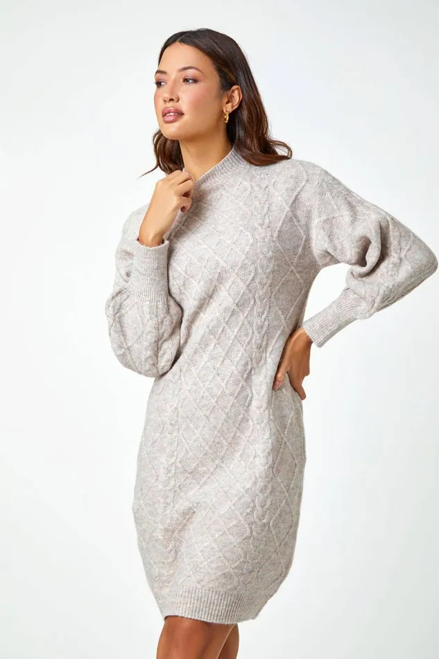 Natural Cable Knit Jumper Stretch Dress Women Roman Dresses
