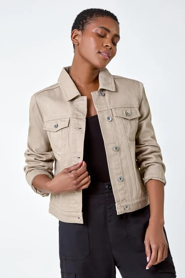 Natural Classic Cotton Denim Jacket Women Roman Jackets