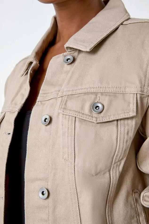 Natural Classic Cotton Denim Jacket Women Roman Jackets