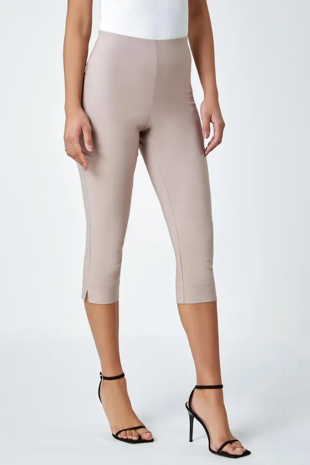 Natural Elastic Waist Stretch Cropped Trousers Women Roman Coords