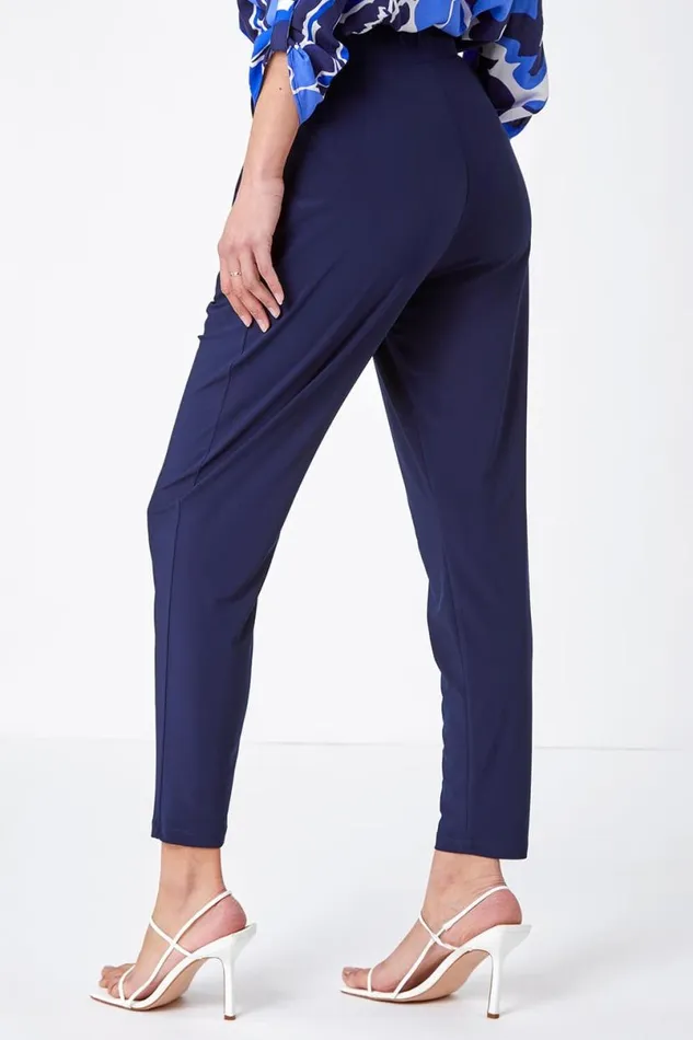 Navy Jersey Stretch Elastic Waistc Harem Trousers Women Roman Trousers