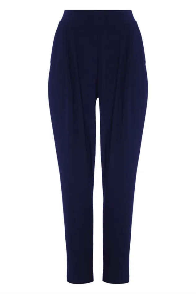Navy Jersey Stretch Elastic Waistc Harem Trousers Women Roman Trousers
