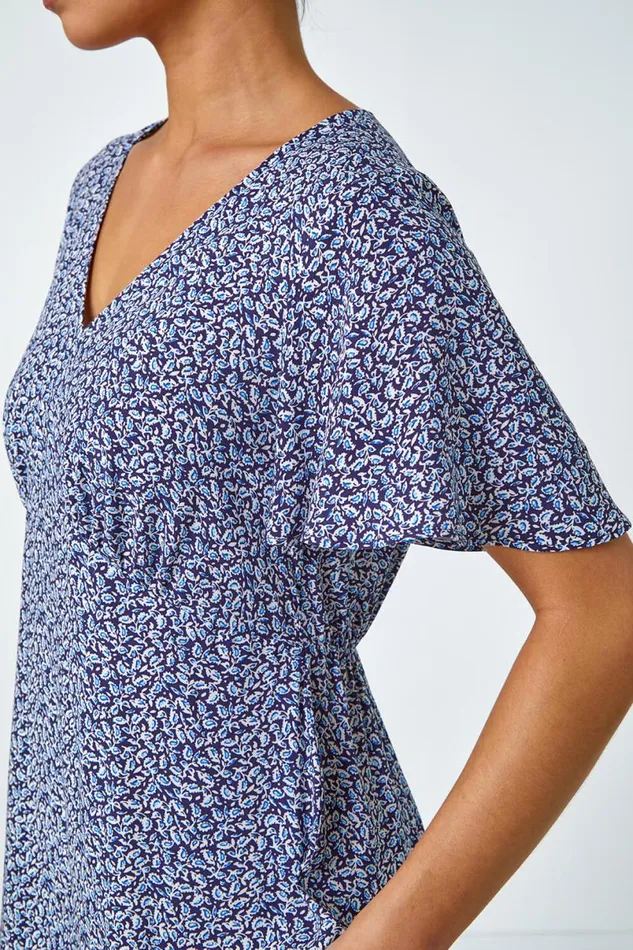 Navy Petite Ditsy Paisley Midi Dress Women Roman Dresses